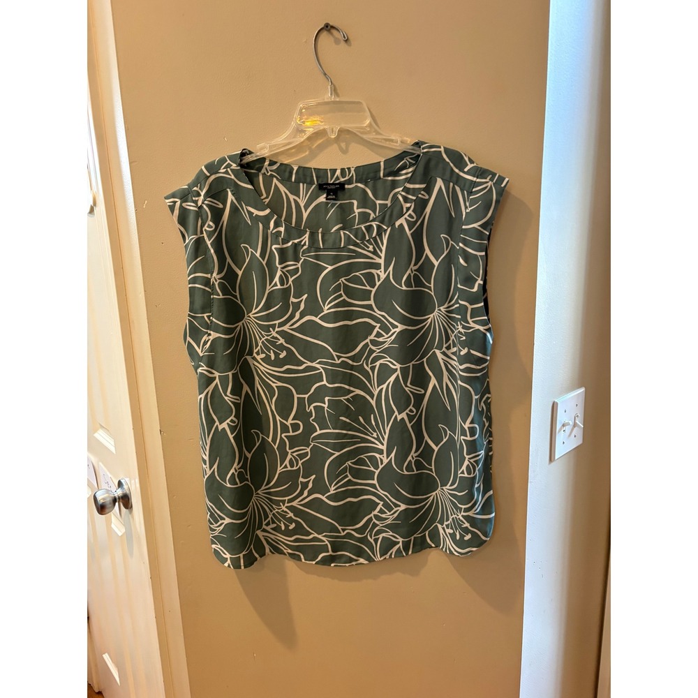 Ann Taylor Factory Sage Green Floral Sleeveless Shell Blouse XL RN77379